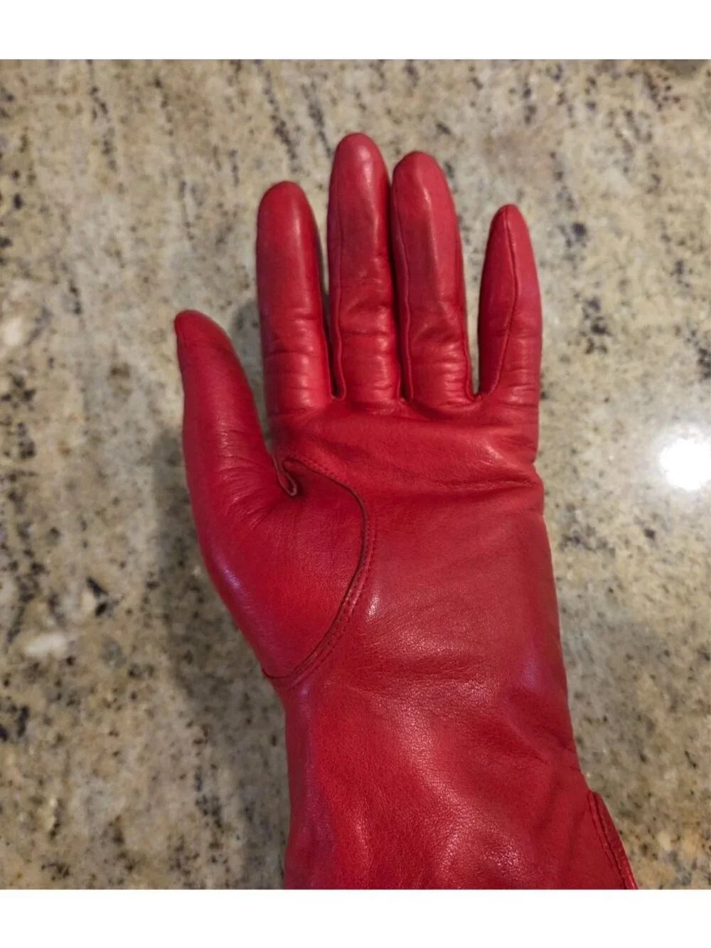 Vintage Womens Size M 7.5 Red Leather Gloves Lined Fownes